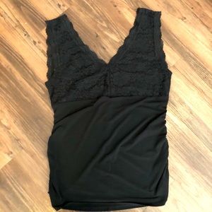 Maurices Black Deep V Tank Top with Lace Detail